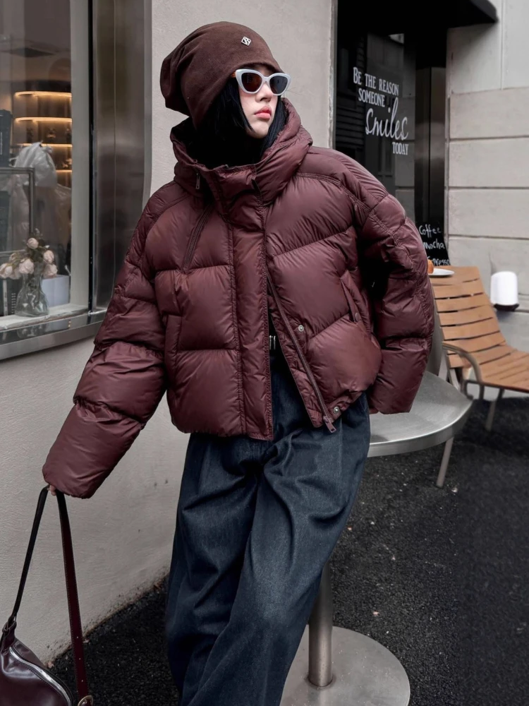 冬90ホワイトダックダウンコート2025新ファッションフード付き韓国風ダウンジャケット女性用厚手暖かいパンコートショートパーカーアウター