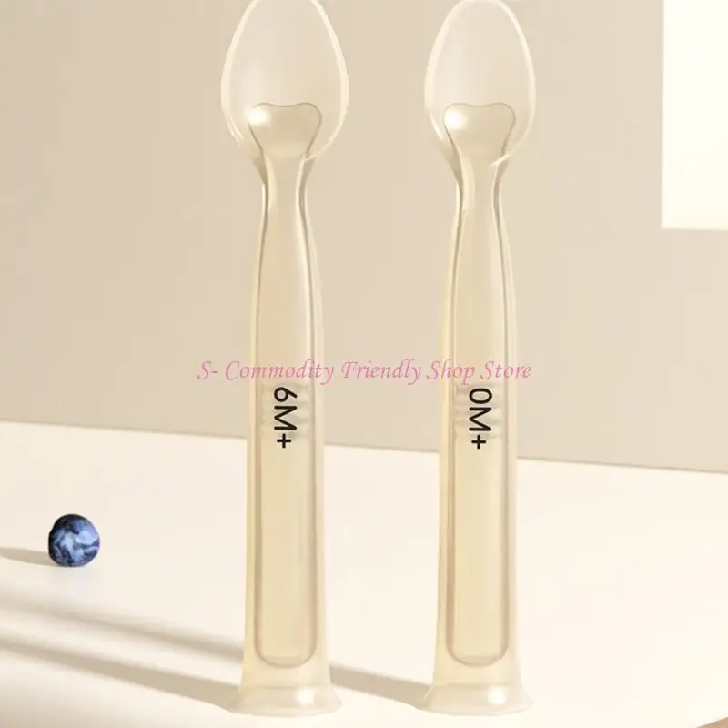 

85AE 1 Set Soft Tip Silicone Infant Spoon with Suction Base Nonslip for Easy Feeding