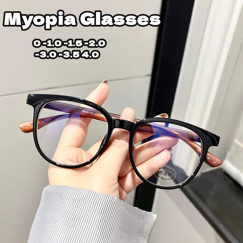 

Vintage Round Myopia Glasses Luxury Design Wooden Clear Lens Eyeglasses Women Anti-blue Light Transparent Near-sight Eyewear