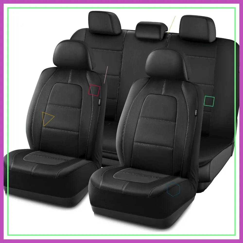 

Universal Leather Car Seat Covers Full Set, Airbag Compatible for Most Vehicles - Black