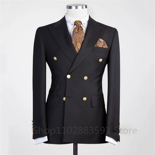 Men's Suit Handsome Solid Double Breasted Casual Slim Peaked Lapel Single Blazer Business Wedding Groom Dress Party