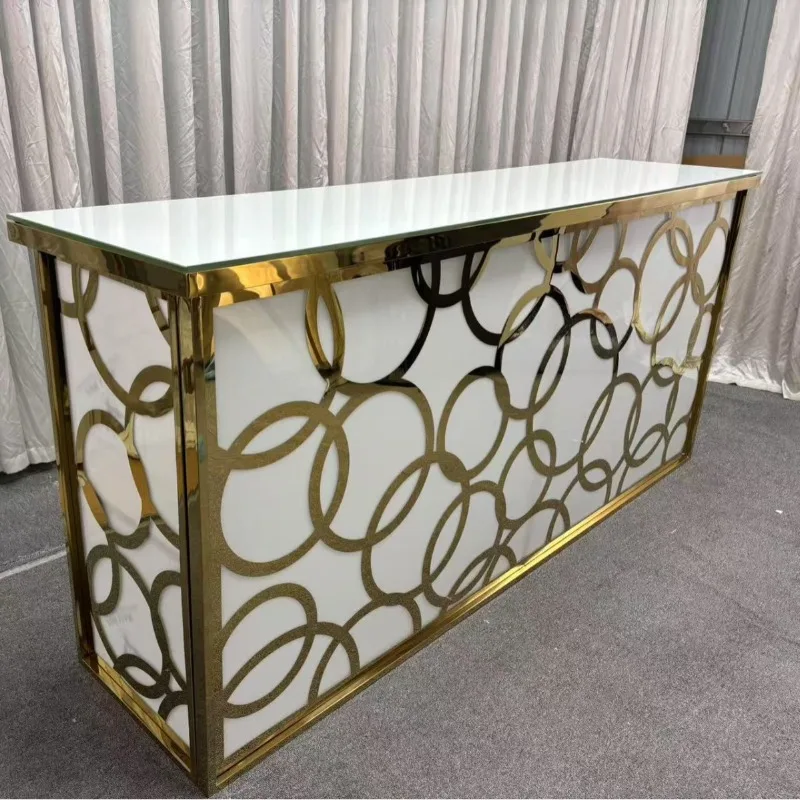 

Легкая роскошная золотая стойка-ресепшн из нержавеющей стали с полым передним элементом, съемная, складная, для свадебных банкетов и регистрации гостей