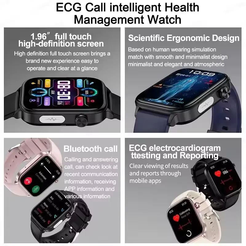 Nuovo Salute Glance Smart Watch ECG Lipidi nel sangue Acido urico Ossigeno nel sangue Frequenza cardiaca Temperatura Sport Chiamata BT Salute Smart Watch