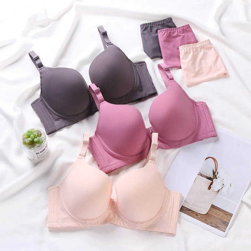 

Adjustable Large Size Smooth Surface Bra Set Sexy Gathered Thin Cup Women's Underwear D Cup Comfortable Breathable Supportive