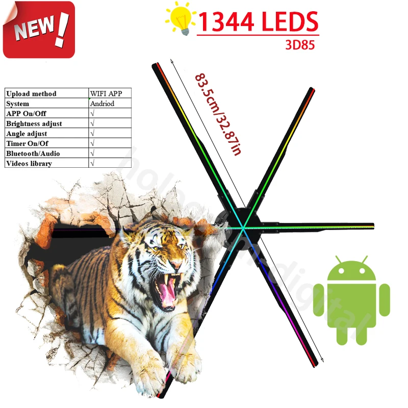 

2022 1344 pcs leds Six Blades High image quality 85cm 3D Holorgram Digital Sign LED Display Holographic fan