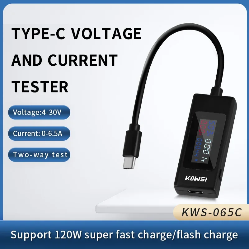 KWS-065C DC Type-C Tester 4-30V Voltage Meter Ammeter Digital Monitor Cut-off Power Indicator Bank Charger 2-directions Tester