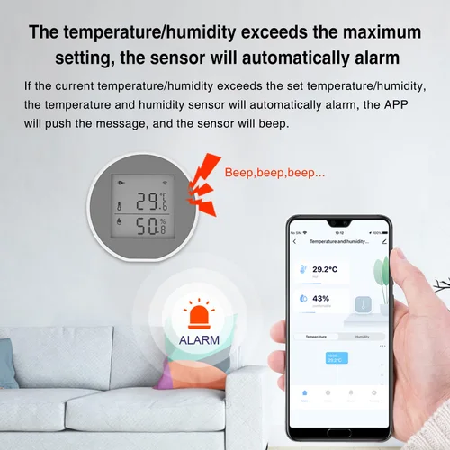 Imagen 2 del producto Sensor de temperatura y humedad para interiores, higrómetro, termómetro, Detector, aplicación Smart Life, compatible con Alexa y Google Home, Tuya, WIFI