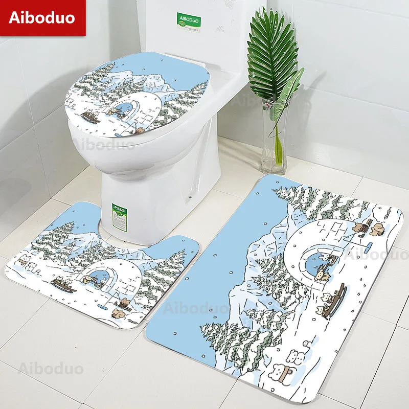 

Cartoon Kawaii Cure Hand Painting Bathroom 3Pcs/set Mat Home Flannel Decoration Accessories Floor Rug Toilet Cover 40*60/50*80CM