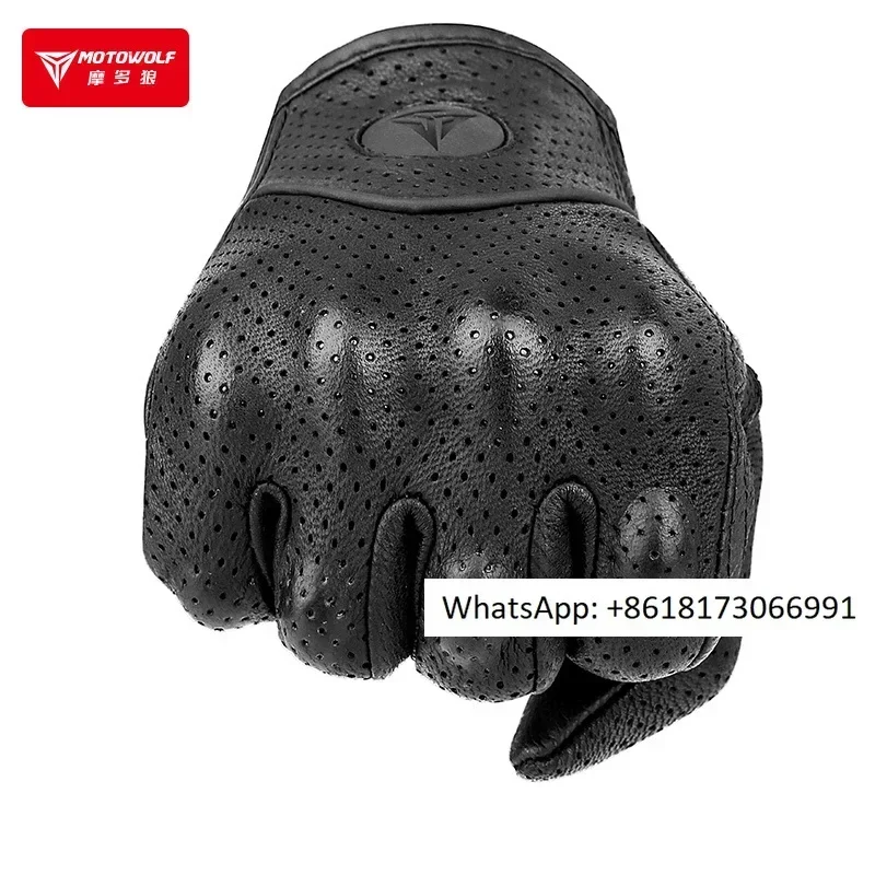 Four season anti fall retro motorcycle gloves made of genuine leather for autumn and winter riding, windproof and warm