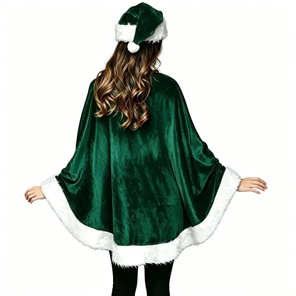 Modischer Polyester-Weihnachtsmantel und Hut, Plüsch, dicker Weihnachtsumhang, winddichter Schal, Weihnachtsmann-Kostüm für Kinder – Detail 11