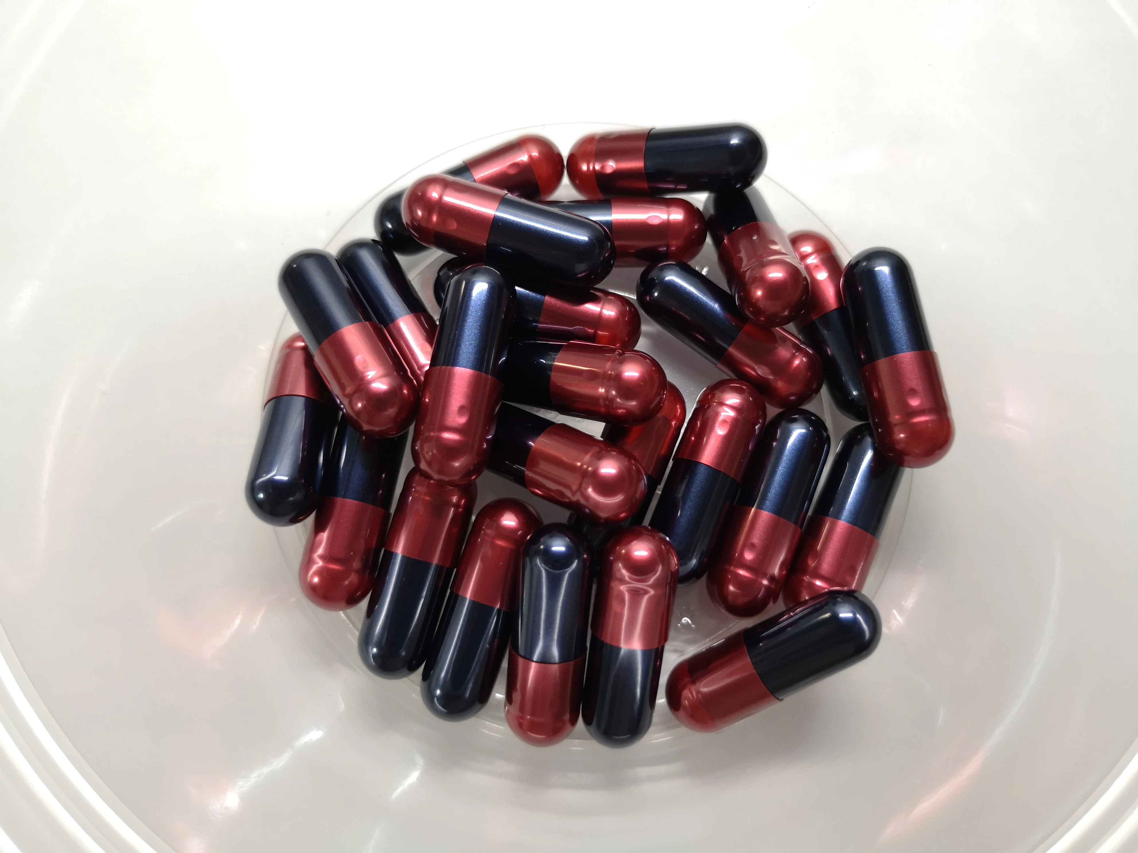 (10,000pcs/pack) Separated Size 00 Pearl Red/Black Gelatin Empty Capsules, Pearl Color Capsule Shells---Tops & Bottoms Separated