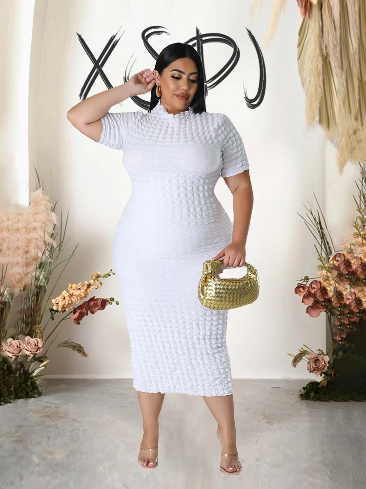 Casual Woman Summer Dresses with Short Sleeve Elegant Plus Size Dresses One Piece Sexy Midi Dress Wholesale Dropshipping