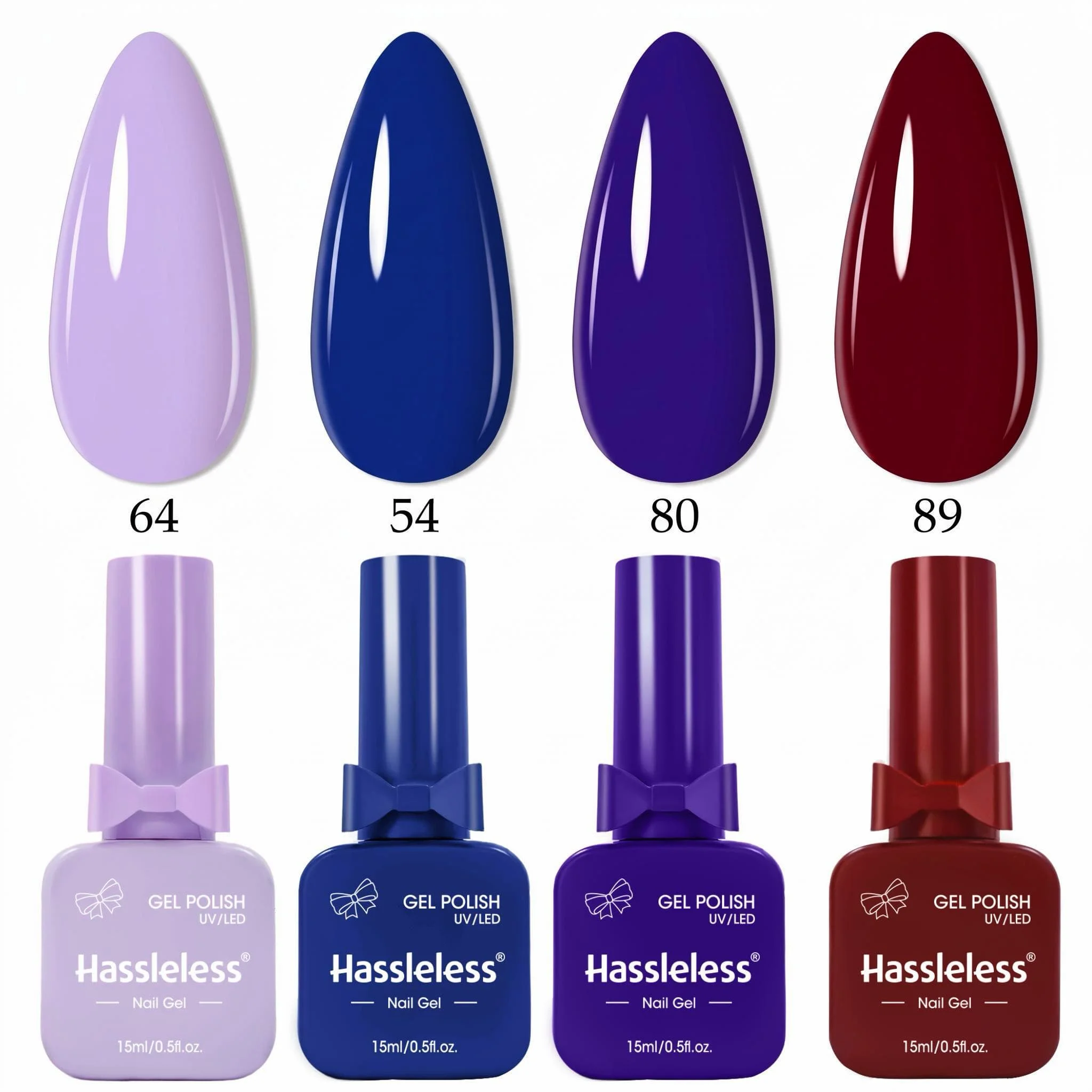 Hassleless 4-Piece Gel Nail Polish Set 15ml Vintage Purple Wine Red Series Light Purple Sapphire Blue Deep Purple Wine Red Solid Color Nail Polish Gel for Home Salon DIY Color-Changing Nail Art