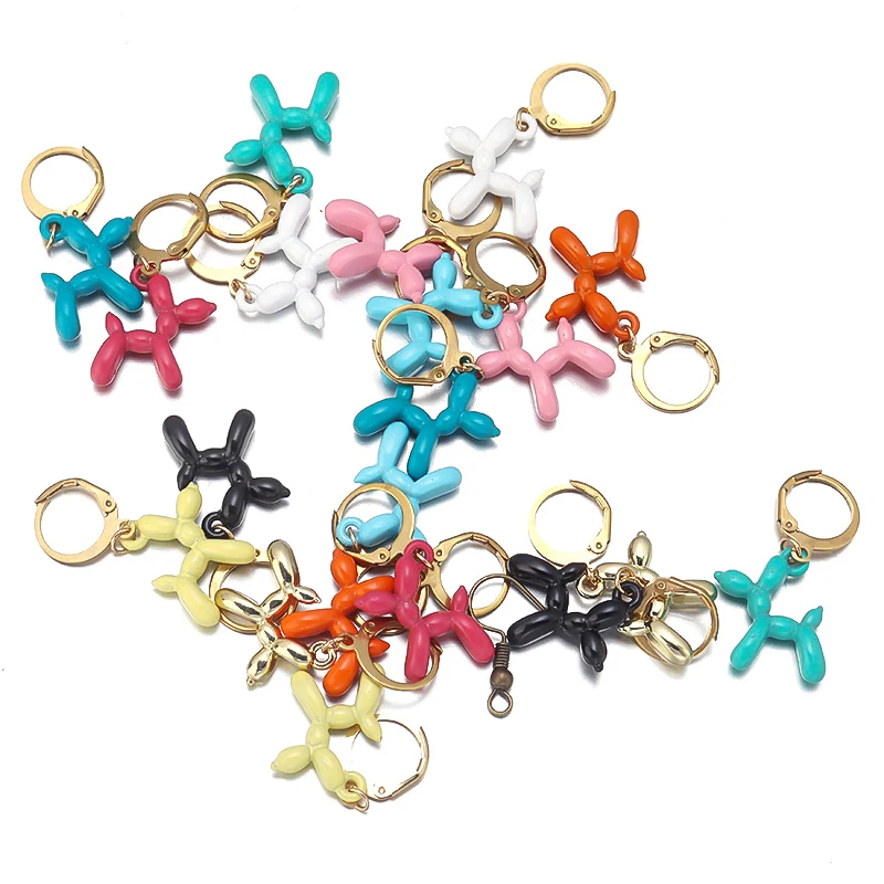 A Pair Charm Metal Balloon Dog Dangle Pendant Earrings Set For DIY Men Women Cute Cartoon Earring Jewelry Party Gift Supplies