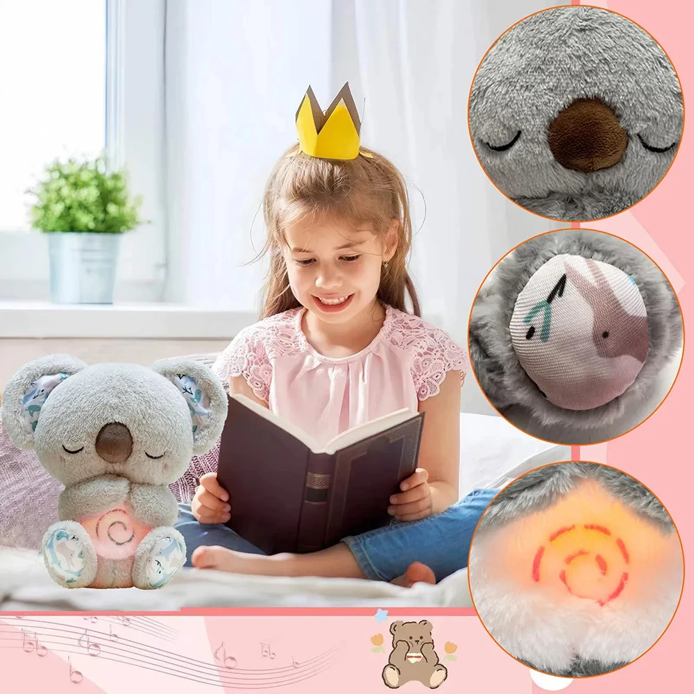 Boneca de pelúcia Koala para crianças, respiração pacifica, lontra, calmante, música, companheiro de sono, urso infantil, presente recheado para bebê