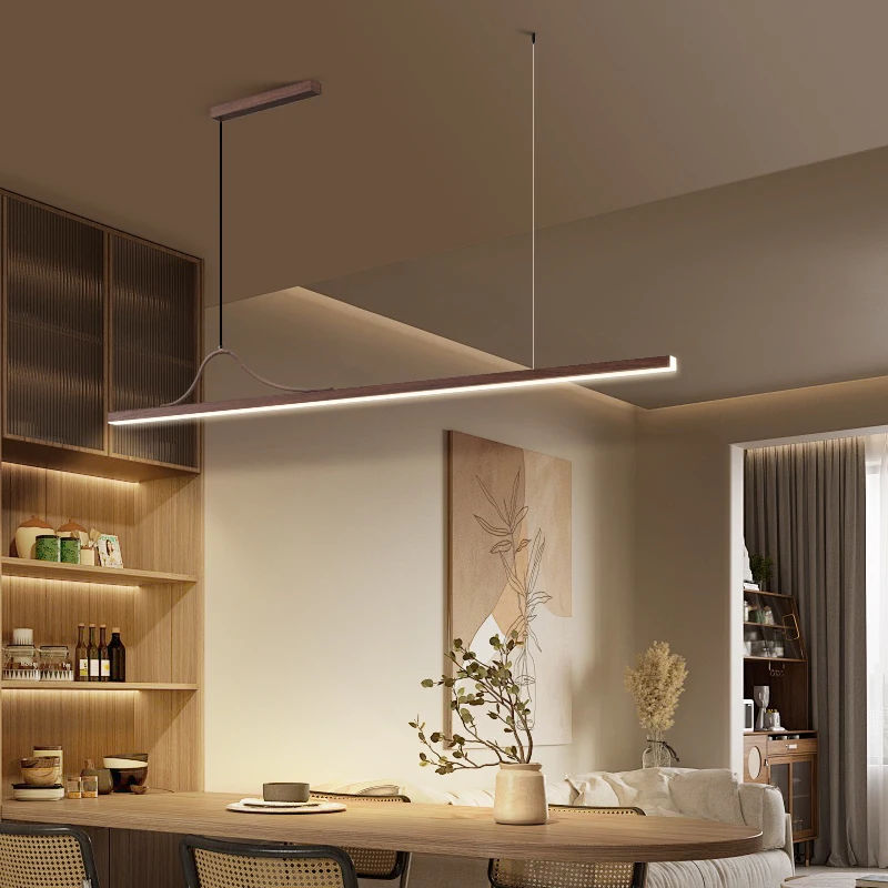 Full Spectrum Long Walnut Color Restaurant Pendant Lights Lustre Suspension Chandelier Modern Minimalist Dining Table Bar Lamps