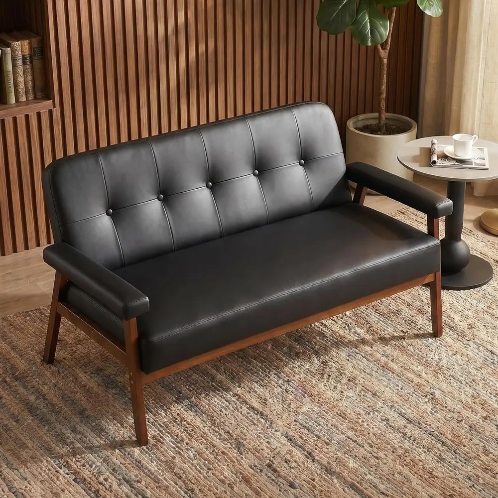 

Black Leather Loveseat Sofa, Modern Small Office Love Seat, Ideal for Two Seater Spaces in Living Rooms, Waiting Areas, Bedrooms