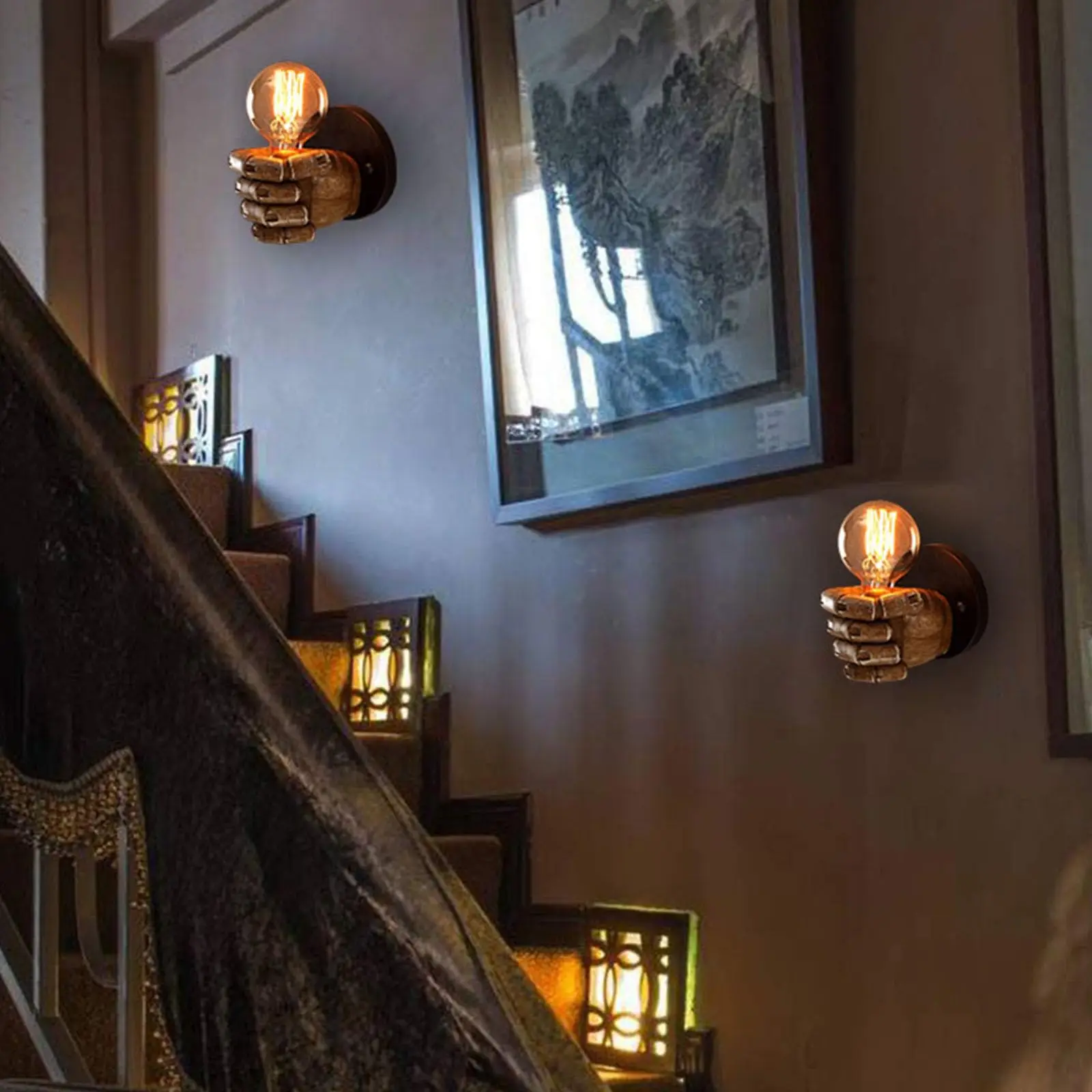 E27 Wall Light Indoor Wall Lights Antique Wall Lamp Fist Wall Sconce Light Brown Wall Lamps Right Hand Light Bedside