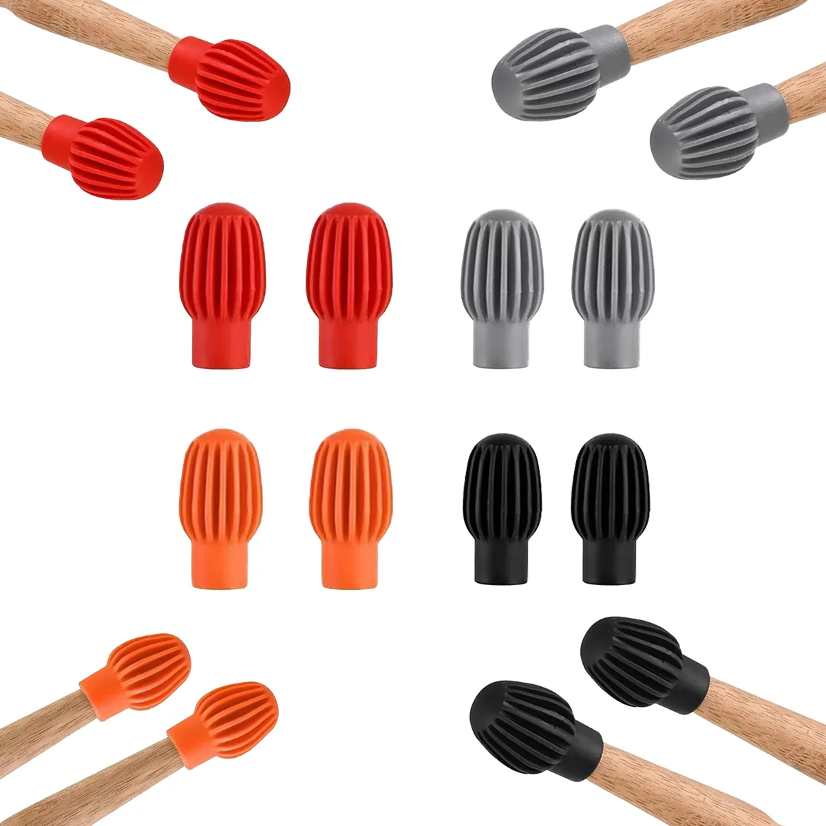 Miwayer 2/4/8PCS Drum Mute Silicone Sleeves - Quiet Drumming Practice Tips, Drumstick Head Sound Reducing Silencers, Essential