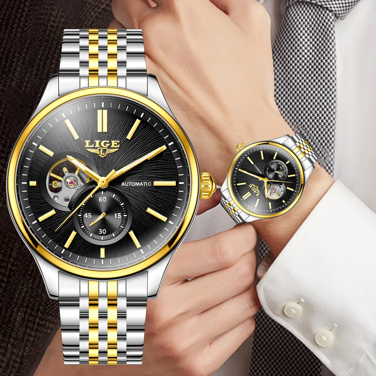 

LIGE New Men Mechanical Watch Fashion Business Watch Men Waterproof Luminous Casual Sports Tourbillon Automatic Watches For Men