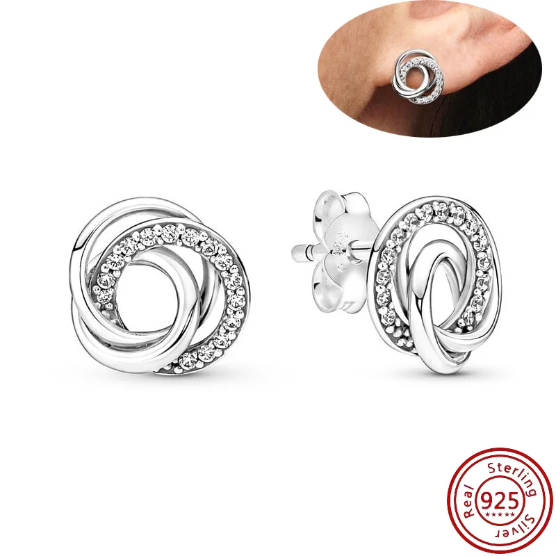 Boucles d'oreilles ondulées en forme de cœur et de Zircon pour femmes, breloques adaptées à la marque originale, en argent Sterling 2023, bijoux à faire soi-même, cadeau, nouveauté 925