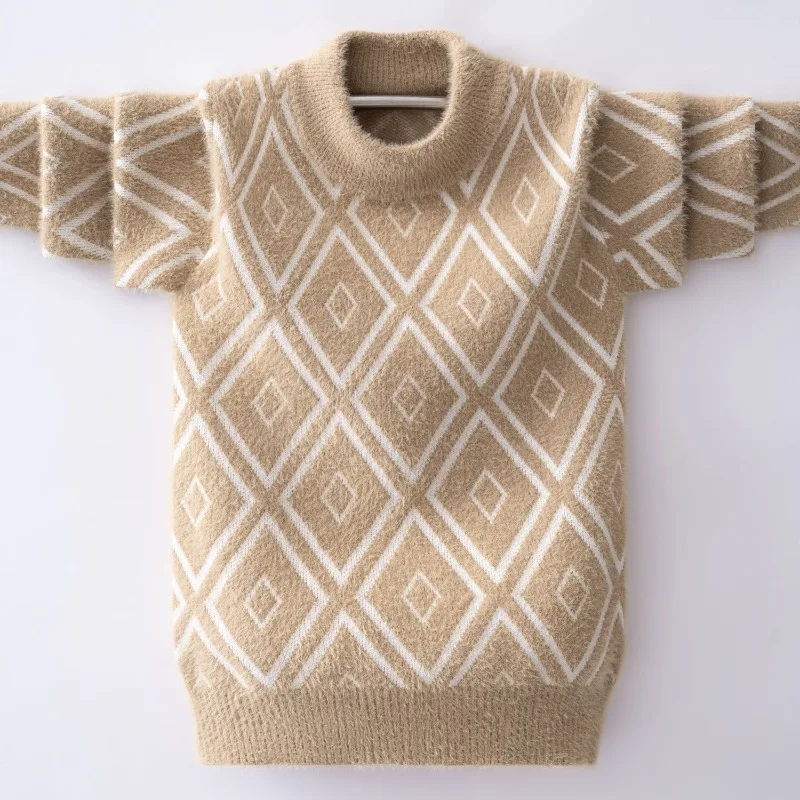Premium Boys' Mink Cashmere Thickened Sweater Warm Autumn Winter Stylish Kids' Thick Knitwear