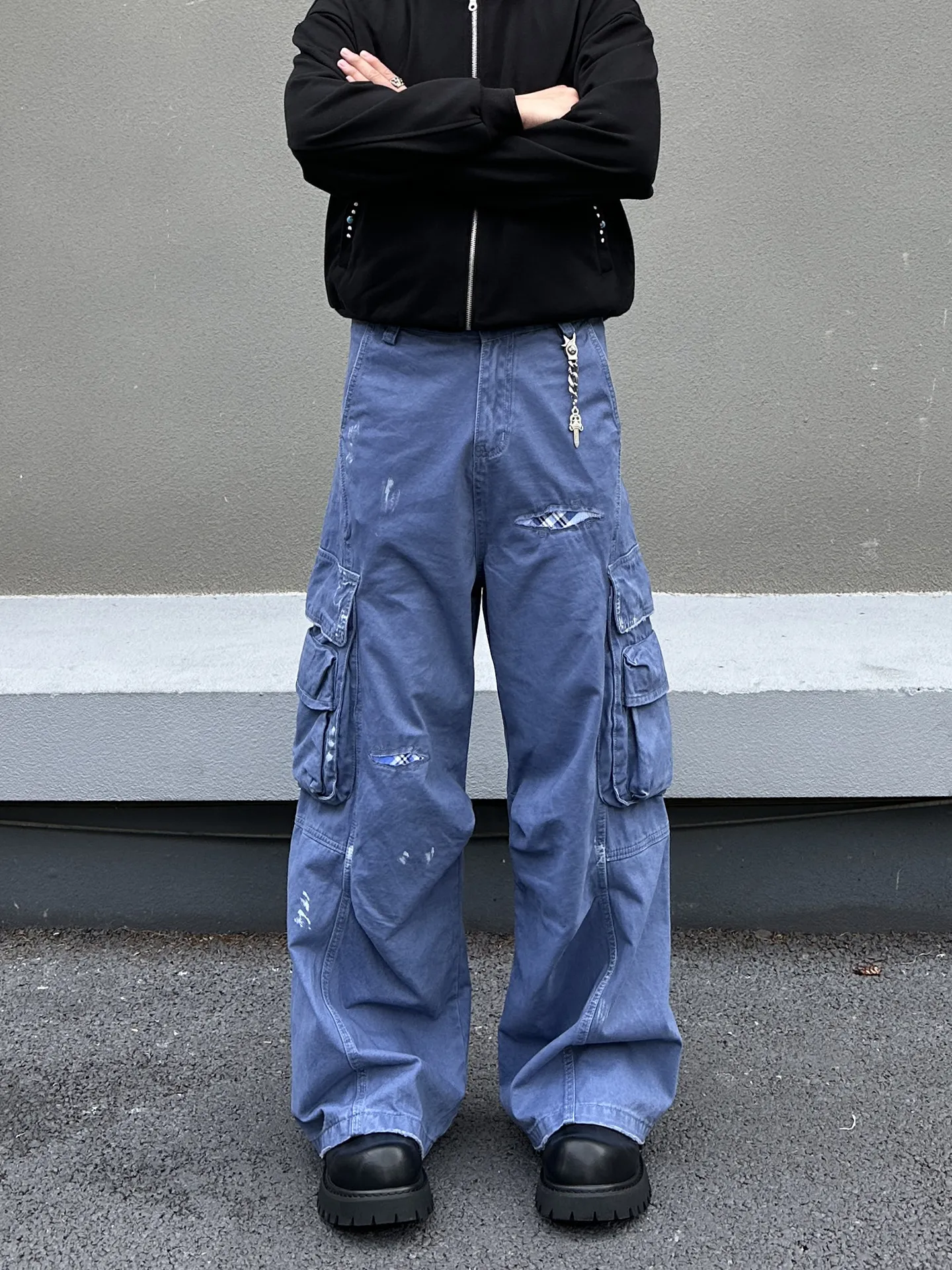 

Retro American Workwear Pants Heavyweight Patched Casual Loose Fit Men's Women's High Street Couple's Jeans Cotton Polyester