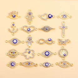 10Pcs Mix Crystal Turkish Blue Evil Eye Charms Gold Plated Zircon Pendants Connector For Necklace Bracelet DIY Jewelry Accessori