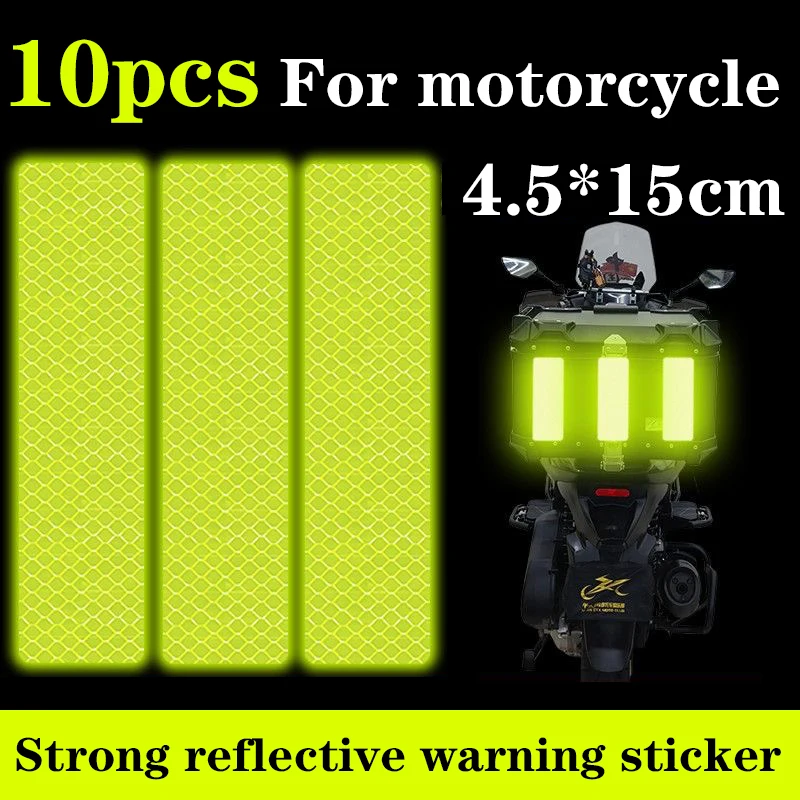 10PCS Side Top Luggage Box Case Trunk Anti-collision Decorative Night Safety Warning Strip Motorcycle Reflective Sticker Strips