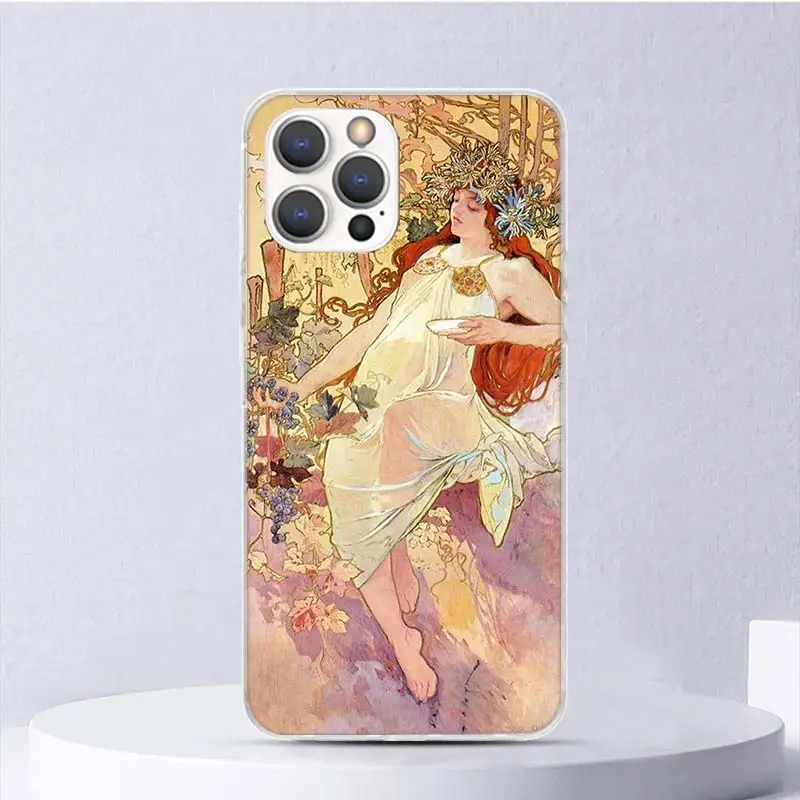 Alfons Mucha Primavera Soft Case For iPhone 16 15 Plus 11 12 13 Mini 14 Pro Max Apple Phone Cover X XS XR SE 7 8 SE Coque 11 12 