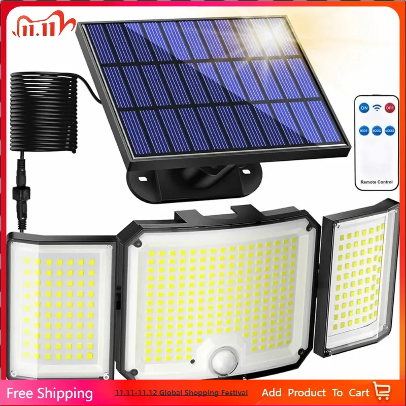 

346LED solar outdoor waterproof belt with motion sensor, floodlight remote control mode suitable for Patio garage backyard