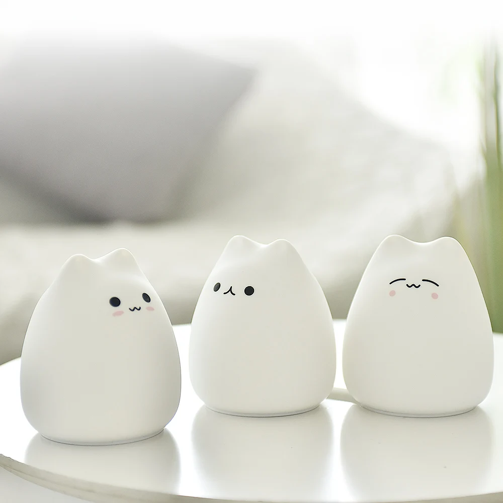 LED Colorful Night Light Animal Cat Silicone Soft Cartoon Baby Nursery Lamp for Gift Dropshipping