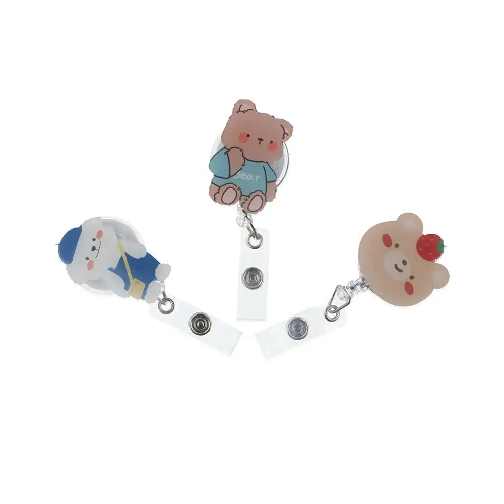 Bear Retractable Badge Reel Chest Card Work Card Clip ID Card Clips Cartoon Acrylic Nurse Badge Holder Office School Supplies