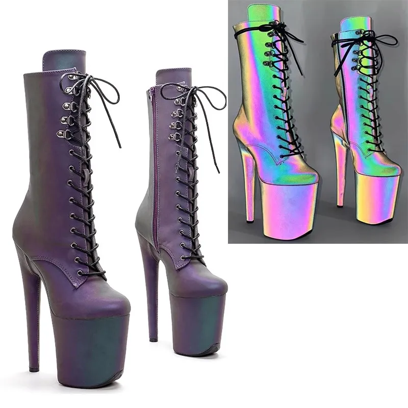 

Auman Ale New 20CM/8inches Holographic Sexy Exotic High Heel Platform Party Women Round Toe Ankle Boots Pole Dance Shoes 377