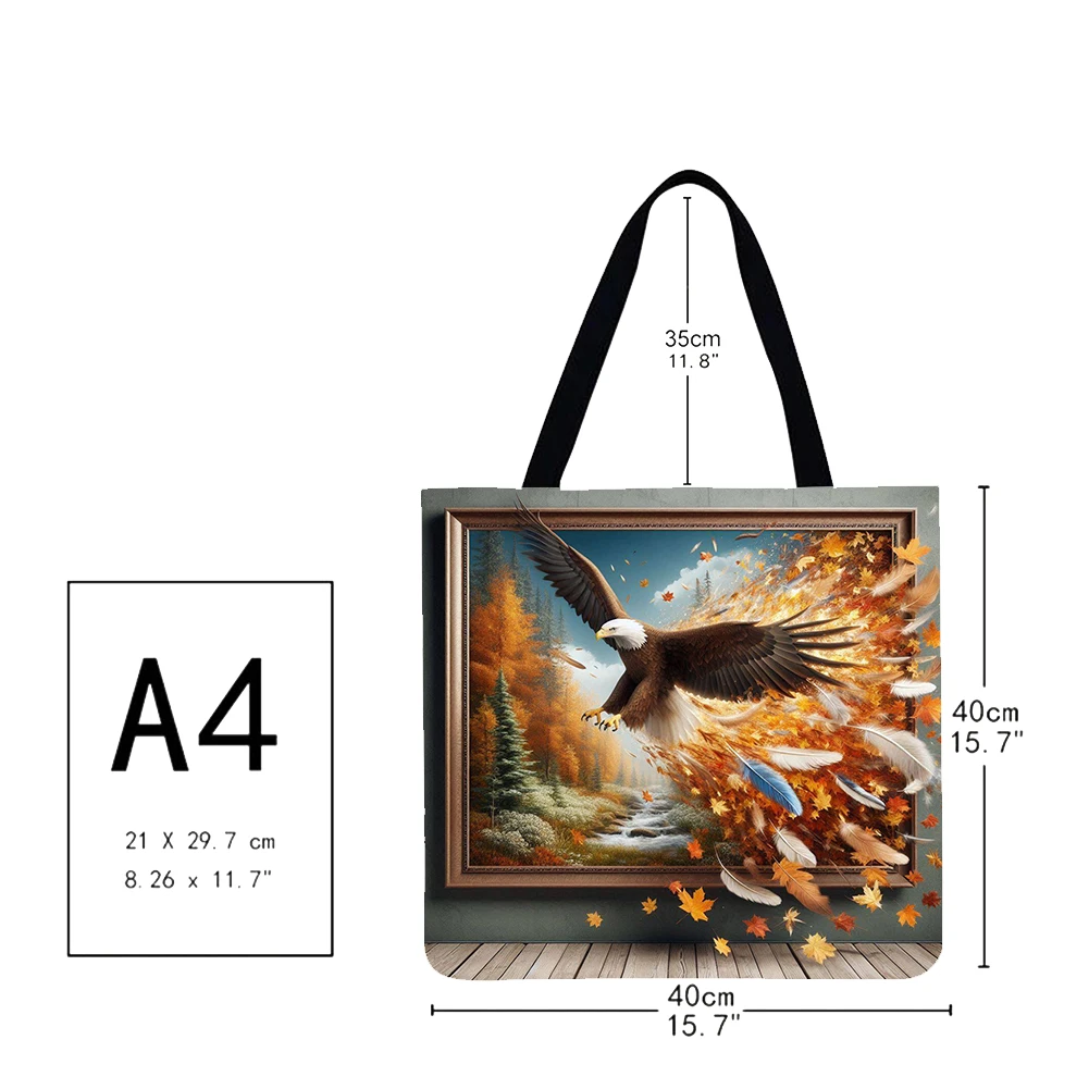 4pcs Birds Large Capacity Linen Tote Bag
