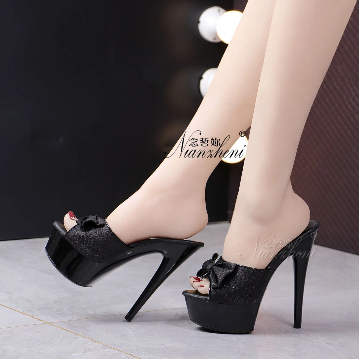 sweet models 6Inch Women Sexy Fetish Princess 15CM stripper shoes Platform Slippers Exotic butterfly microfiber french bulldog