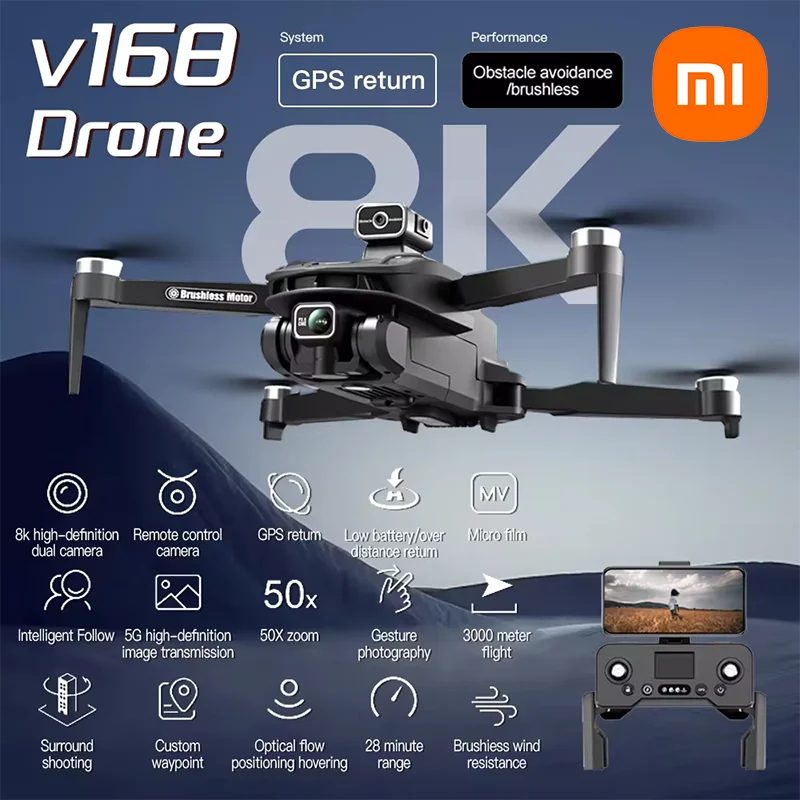 XIAOMI MIJIA V168 Drone 8K profesjonalny GPS 5G HD fotografia lotnicza podwójny aparat dookólny unikanie przeszkód Drone 2024