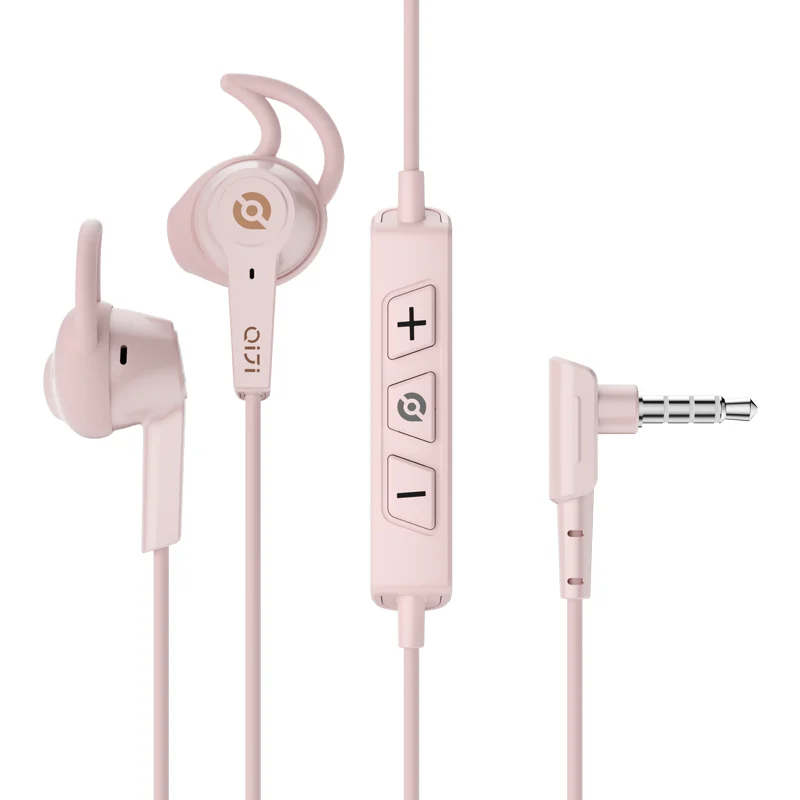 Qiji Pink 1.2M Cable 3.5mm Ergonomics Volume Control With Microphone Half In Ear Wired Noise Cancelling Gaming Earphone