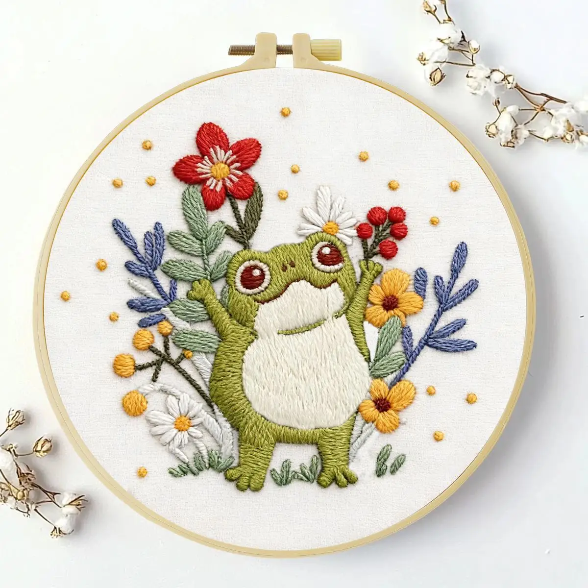 1 Stück 20X20CM/15X15CM 7,87/6,3 Zoll Frosch-Stickerei-Starter-Kit DIY-Kit DIY-Stickerei-Set Handarbeiten Nähkunst-Set für Anfänger – Detail 2