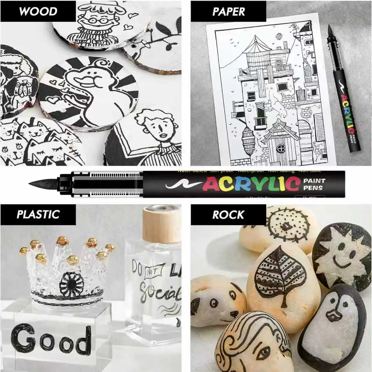 8pcs Acrylic Paint Markers, Large Capacity Ink Soft Tip Watercolor Pens, Sketchbook Doodle Ceramic Decor Painting Brush