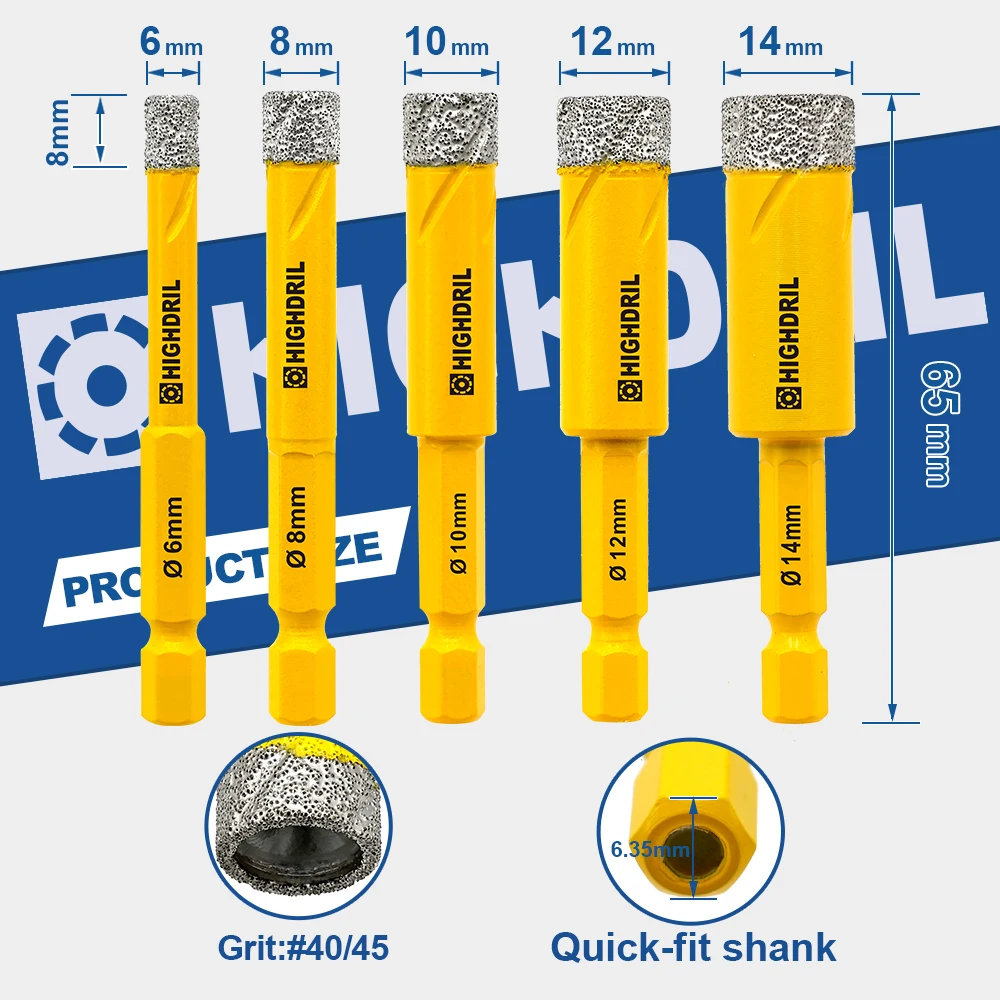 Imagem -02 - Highdril-quick-fit Shank Drill Bits Core Holes Saw para Porcelanato Granito Mármore Core Holes Cutters Saw Cutter Pcs