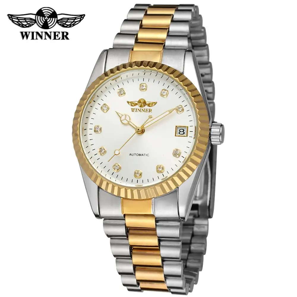 Luxury Brand New Style Gold Mens Wrist Watch Business Clock Automatic Self Wind Mechanical Watches Male Stainless Steel Strap