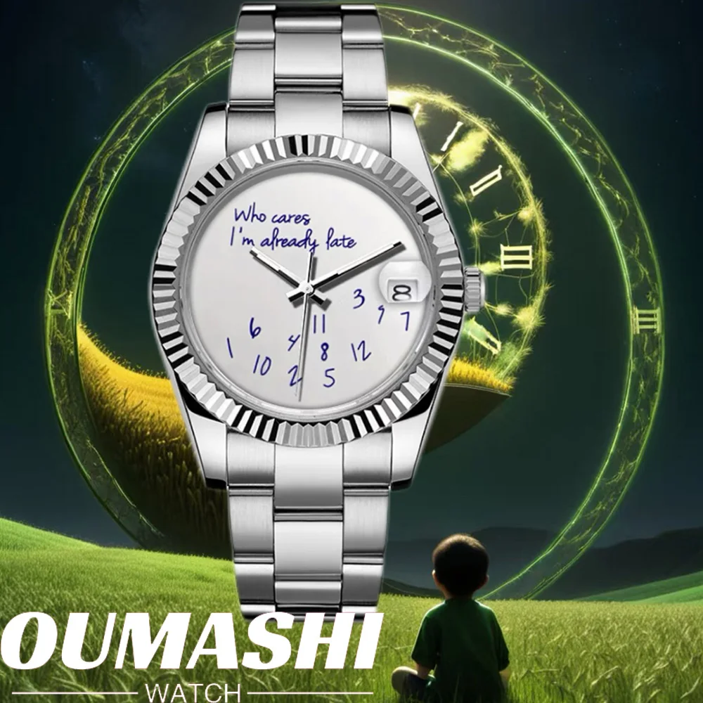 หรูหรานาฬิกา NH35 36 มม./39 มม.กรณีใครใส่ใจฉันสายแล้วนาฬิกา dial Blue Text Dial Sapphire กระจกนาฬิกากันน้ํา 10ATM