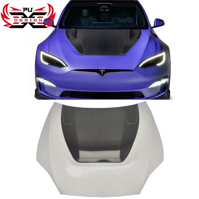 For Tesla Model S Plaid 2022-2024 R Style Carbon Fiber Bonnet Hood Body Kits