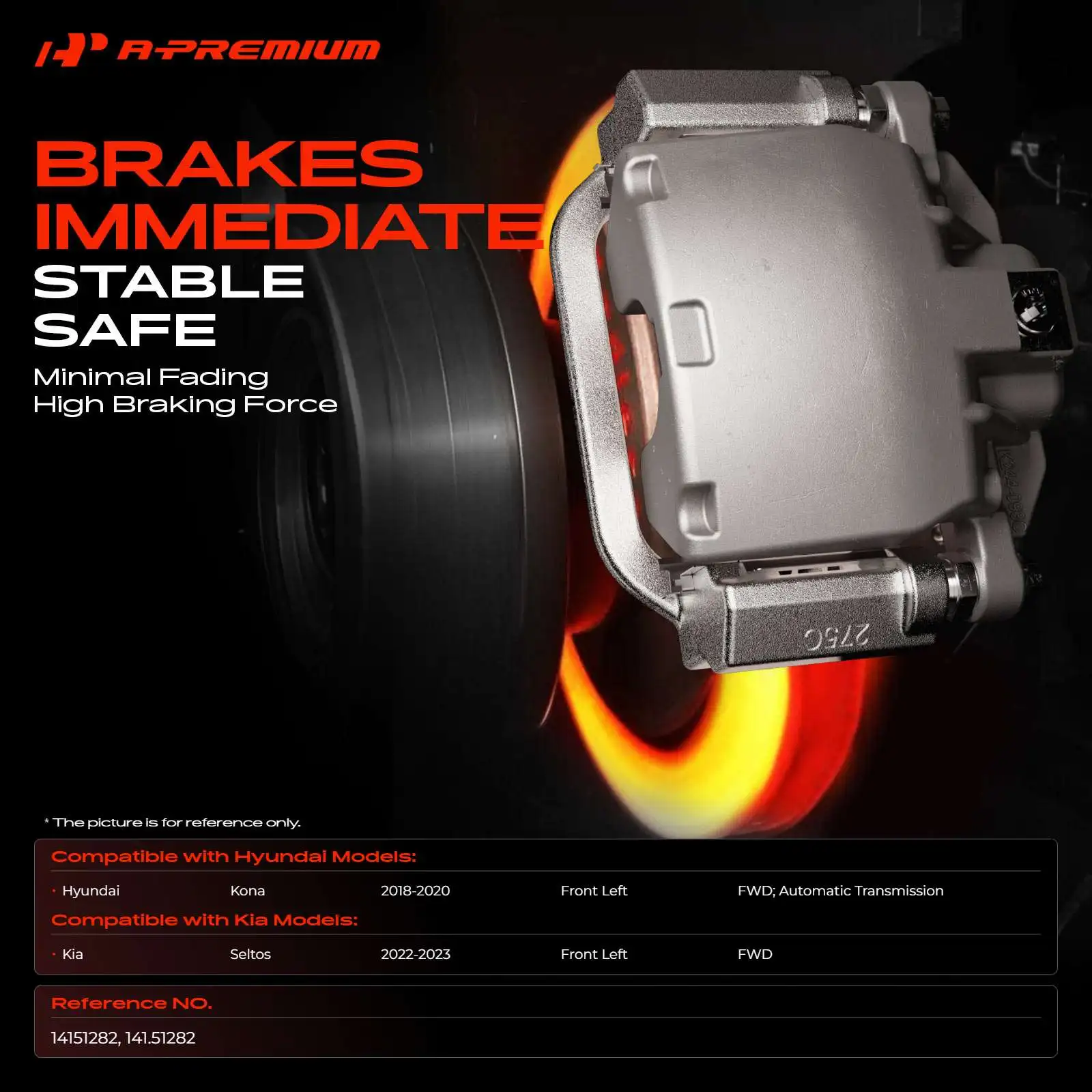 A-Premium Front Left Brake Caliper with Bracket for Hyundai Kona 2018-2023 Kia Seltos 2022-2023
