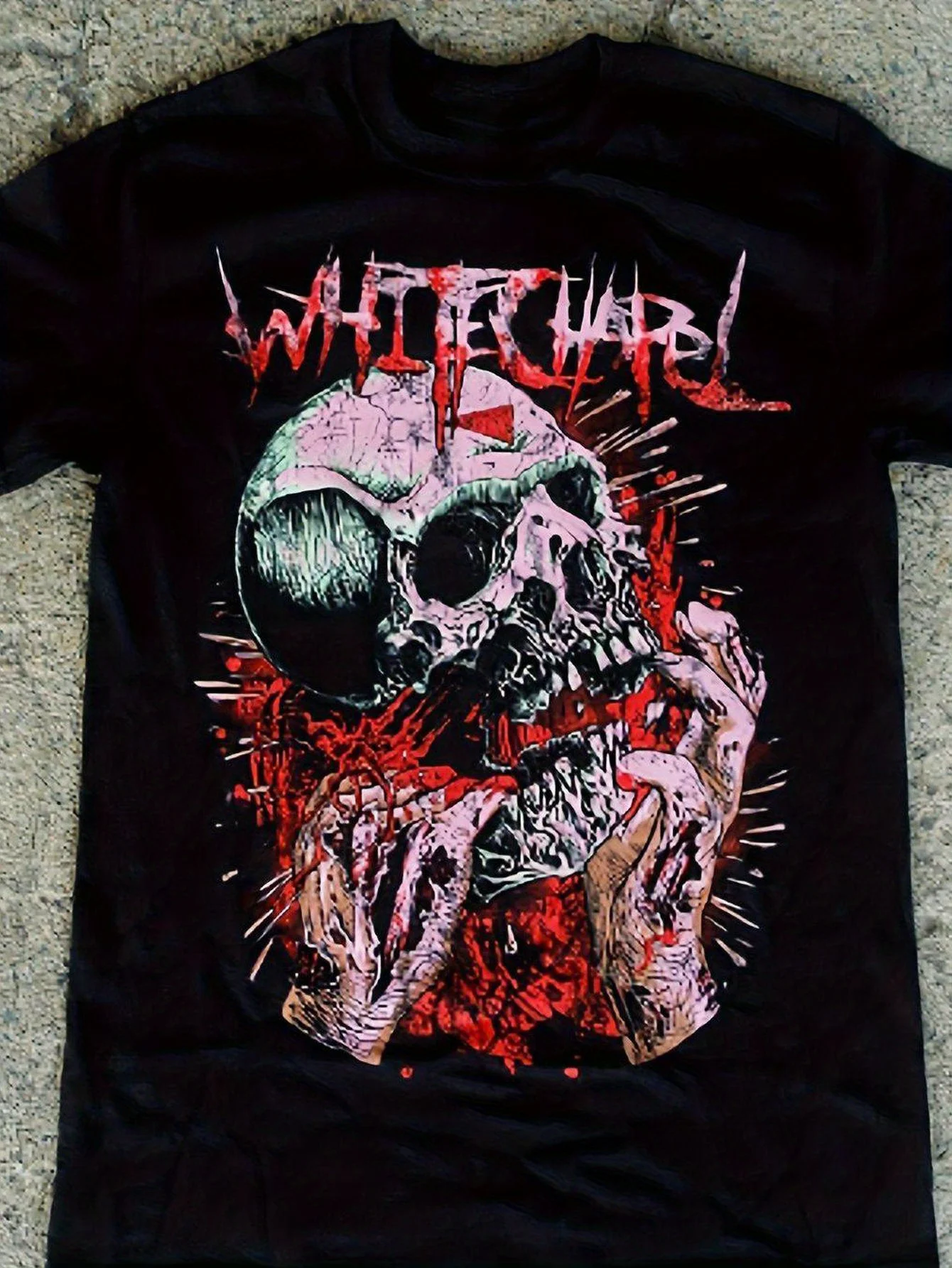 

Whitechapel Band Graphic Black T-Shirt Skull Barbed Wire Design 100% Cotton Short Sleeve Tee Men Women Regular Fit Casual Metal