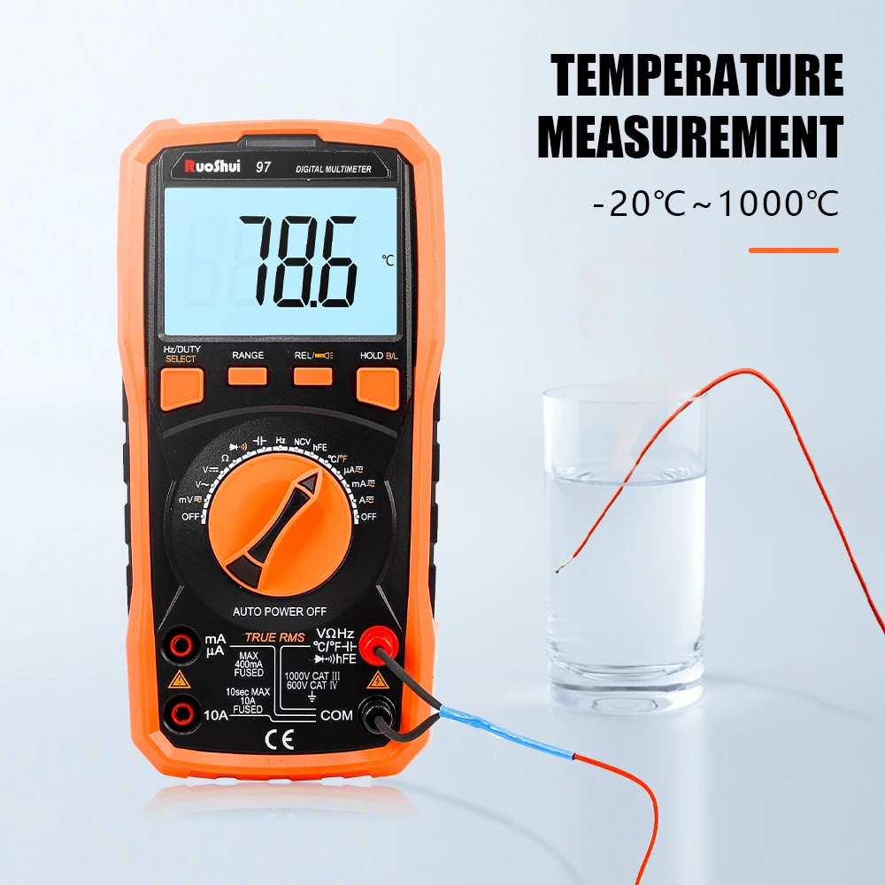 RuoShui Multimeter Auto Range 97 True RMS AC/DC Voltage Current Transistor Tester Temperature Frequency Meter SMD Esr Multimetro