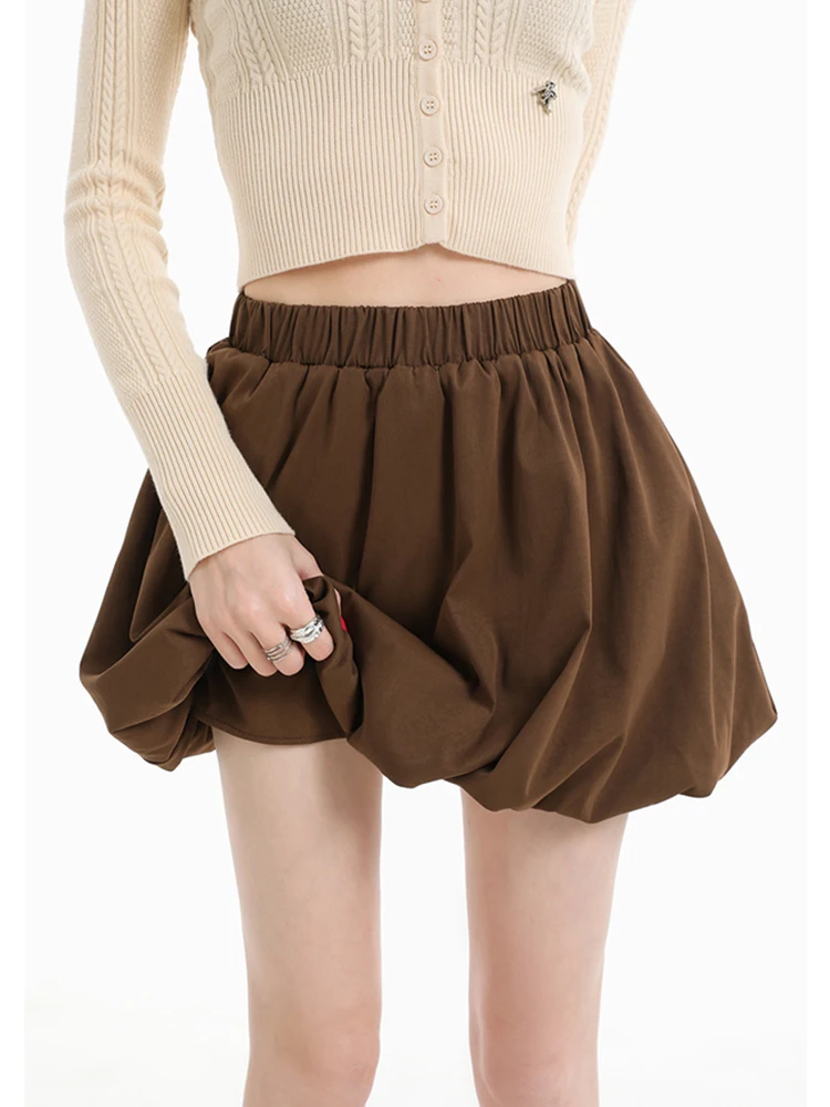 

Womens Puffy Skirt Flower Bud Hem High Waist Slimming A Line Ballet Core Skirt Autumn Design Sense