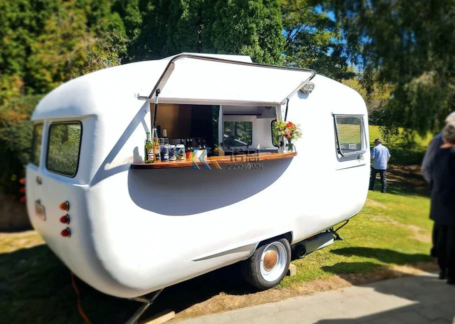 Fully Equipped Caravan Bar Vending Carts Trailers Kitchen For Van Mobile Food Trailer White Coffee Cart