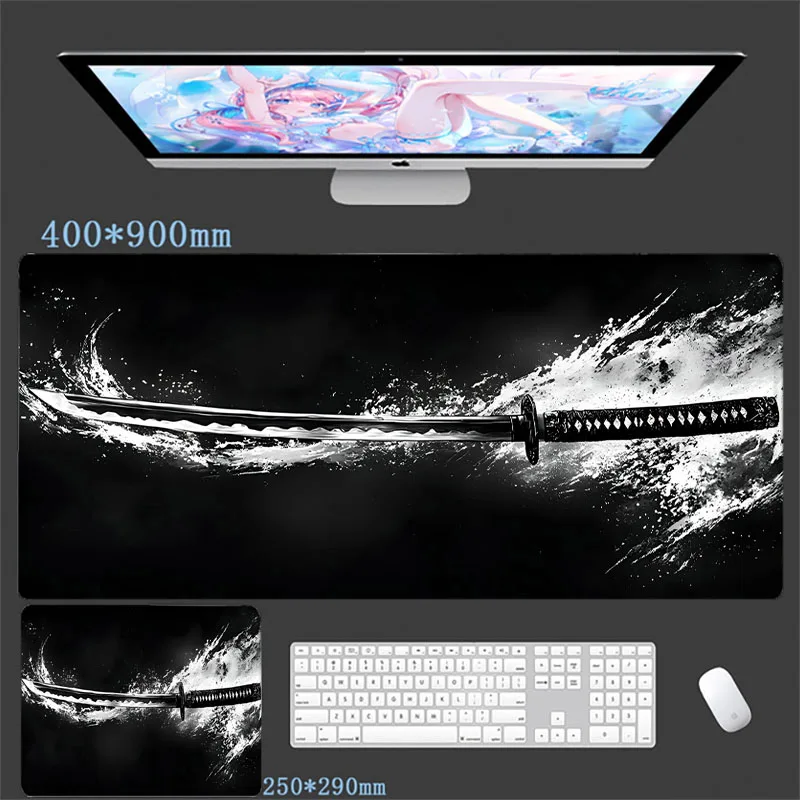 Samurai Warrior Knife Mouse Pad Gamer Computer Accessories Keyboard Table Mat Black Mousepad Company Gaming Laptop Desk Accessor